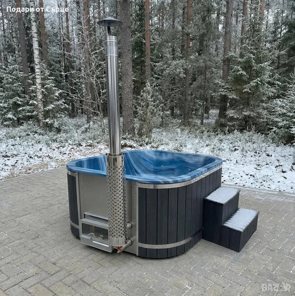 Szögletes kültéri jakuzzi kályhával, 200 cm