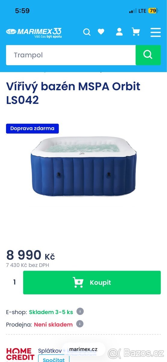 Marimex MSpa Orbit mullivann, uus, garantiiga